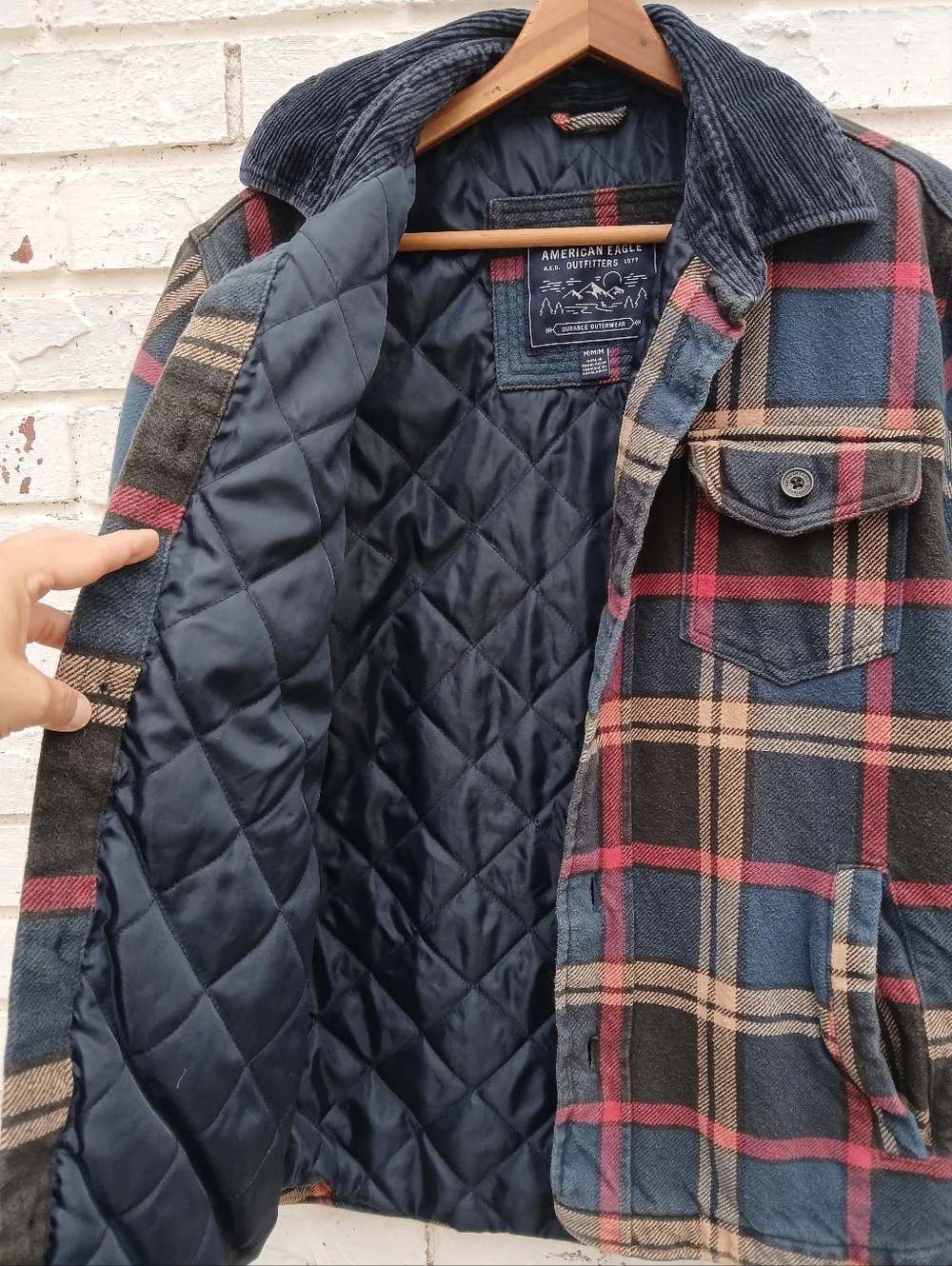 Vintage American Eagle Plaid Flannel Shacket Jacket Lined